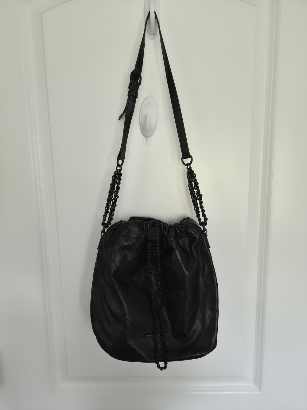 Aldo Black Quilted Drawstring Crossbody Bag